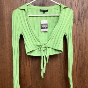 Cotton Candy LA Women's Collared Midriff Wrap Sweater Small Kiwi Ribbed NWT